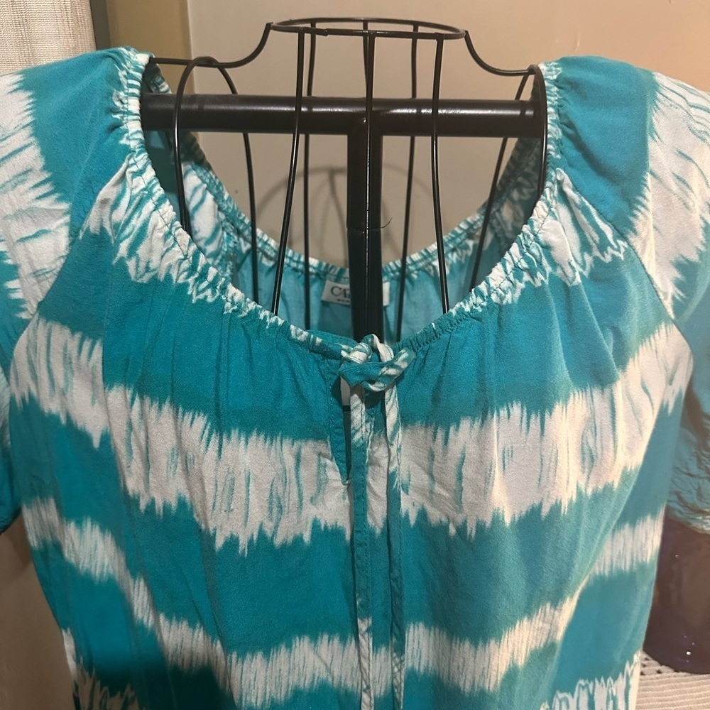 Cato Blue and White Short Sleeve Blouse - Picture 3 of 7